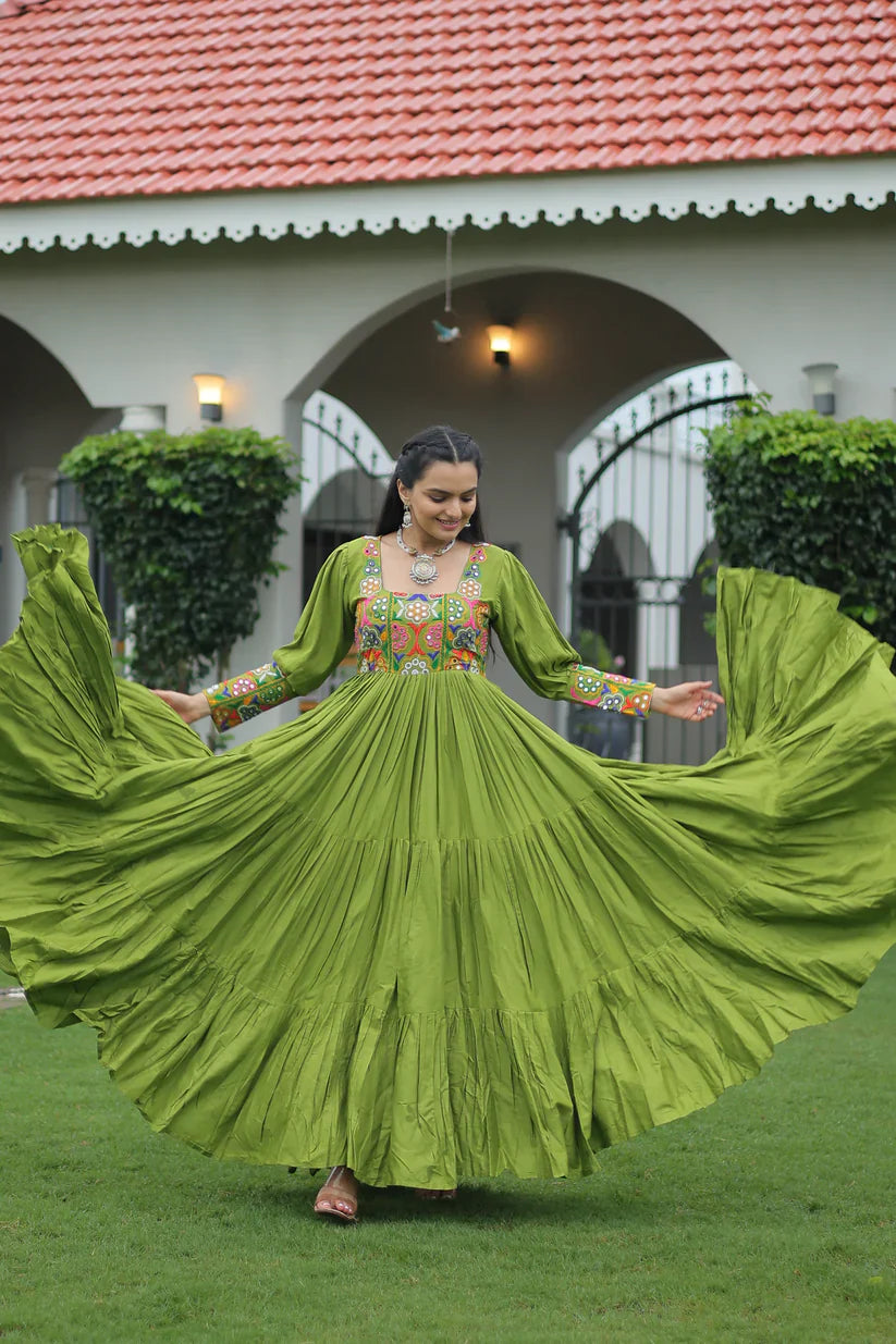 NAVRATRI SPECIAL GAMTHI KUTCHI WORK RAYON GOWN (WD182) 02