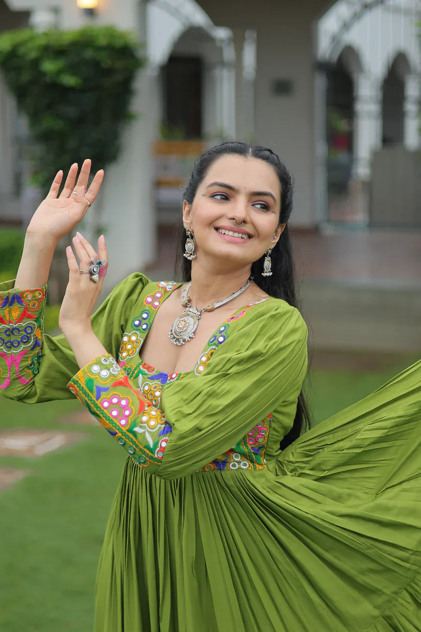NAVRATRI SPECIAL GAMTHI KUTCHI WORK RAYON GOWN (WD182) 02