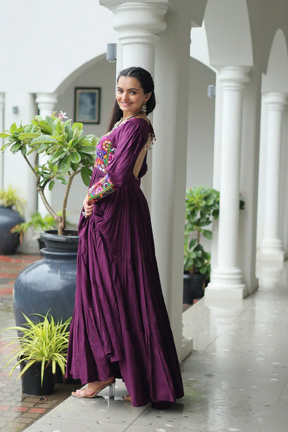 NAVRATRI SPECIAL GAMTHI KUTCHI WORK RAYON GOWN (WD182) 01