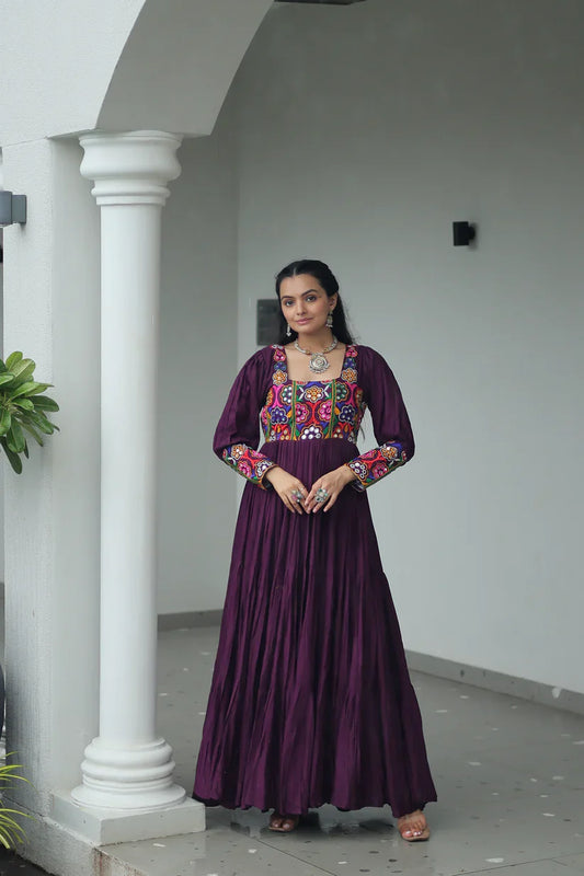 NAVRATRI SPECIAL GAMTHI KUTCHI WORK RAYON GOWN (WD182) 01