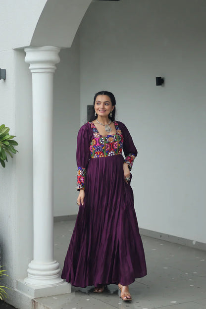NAVRATRI SPECIAL GAMTHI KUTCHI WORK RAYON GOWN (WD182) 01