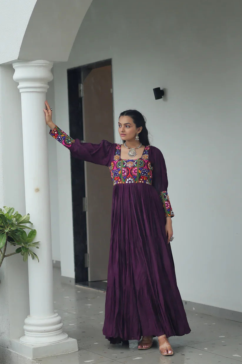 NAVRATRI SPECIAL GAMTHI KUTCHI WORK RAYON GOWN (WD182) 01