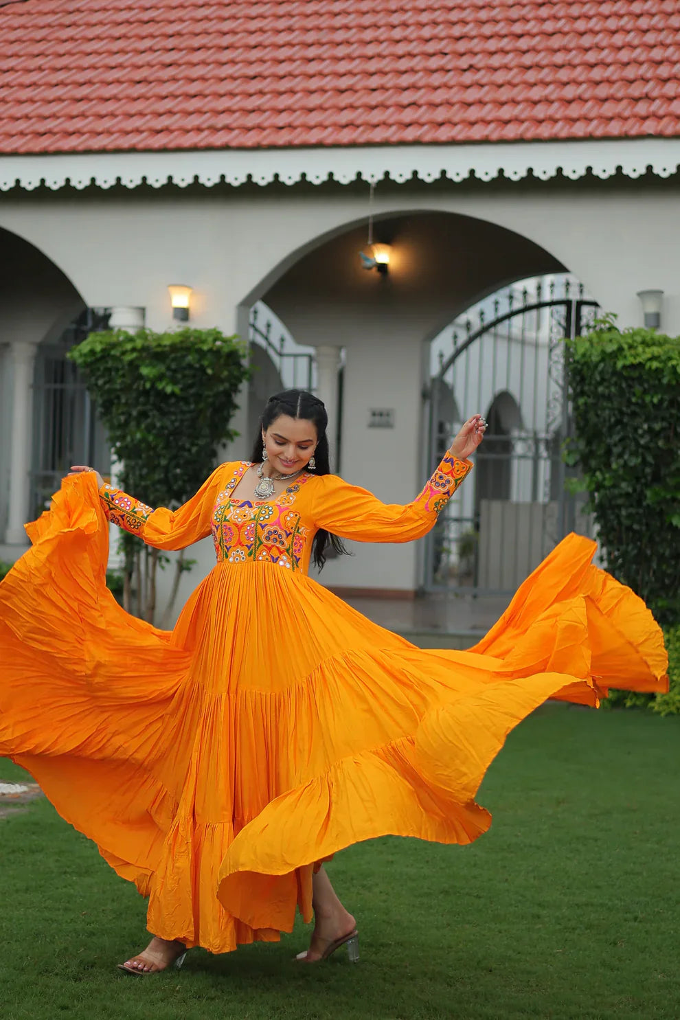 NAVRATRI SPECIAL GAMTHI KUTCHI WORK RAYON GOWN (WD182)