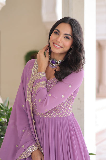 FAUX GEORGETTE SEQUINS AND ZARI EMBROIDERED GOWN WITH DUPATTA (WDN04) 01