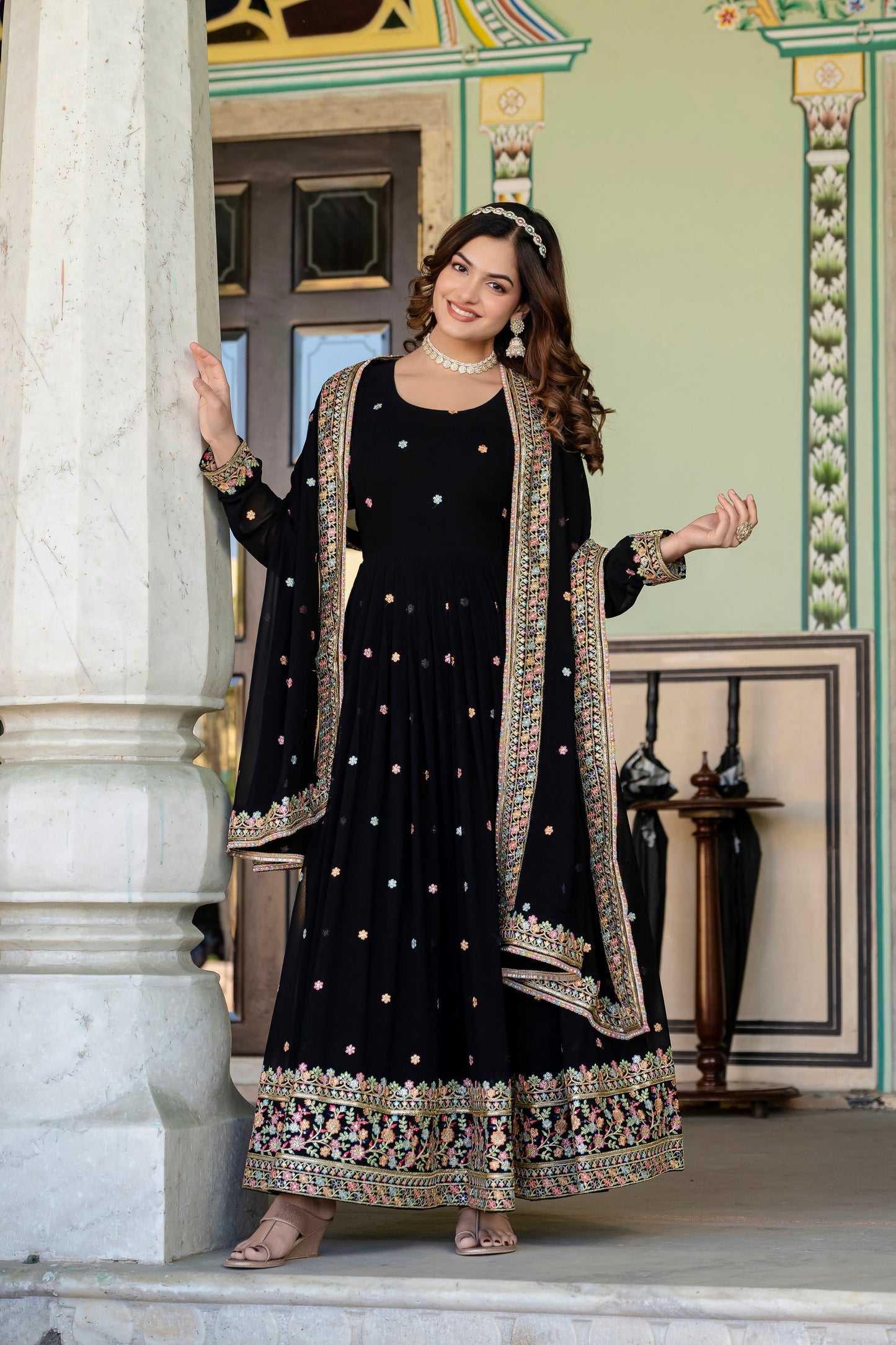 FAUX GEORGETTE SEQUANCE EMBROIDERED GOWN WITH DUPATTA (WDN09)