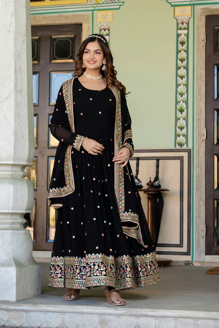 PRIMIUM  FAUX GEORGETTE SEQUANCE EMBROIDERED GOWN WITH DUPATTA(WD06))
