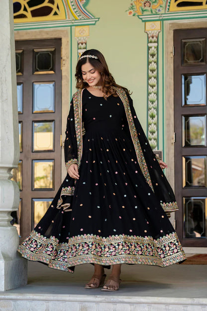 PRIMIUM  FAUX GEORGETTE SEQUANCE EMBROIDERED GOWN WITH DUPATTA(WD06))