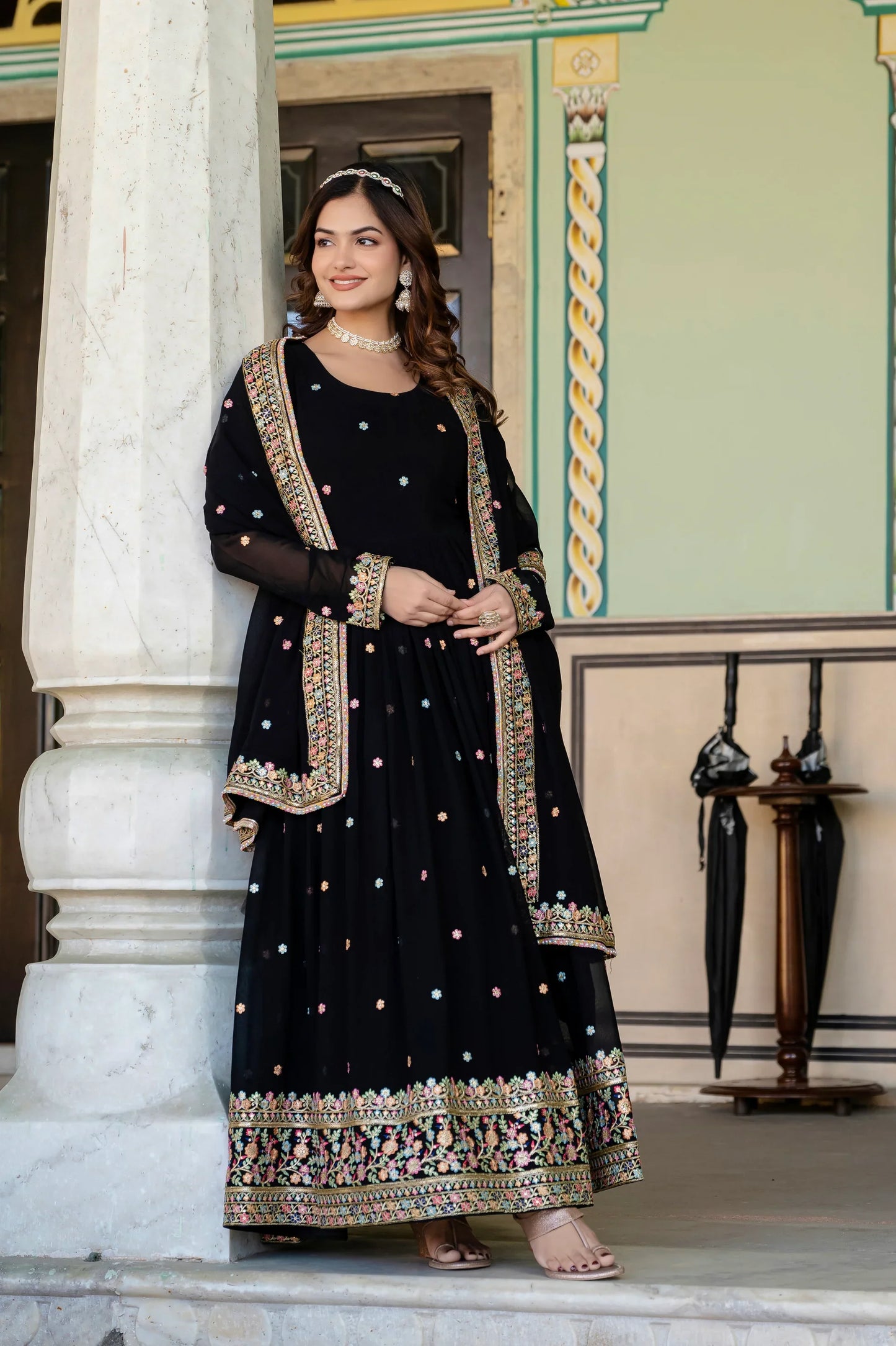 PRIMIUM  FAUX GEORGETTE SEQUANCE EMBROIDERED GOWN WITH DUPATTA(WD06))