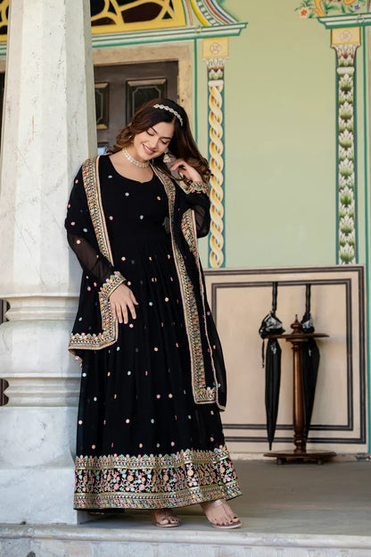 PRIMIUM  FAUX GEORGETTE SEQUANCE EMBROIDERED GOWN WITH DUPATTA(WD06))