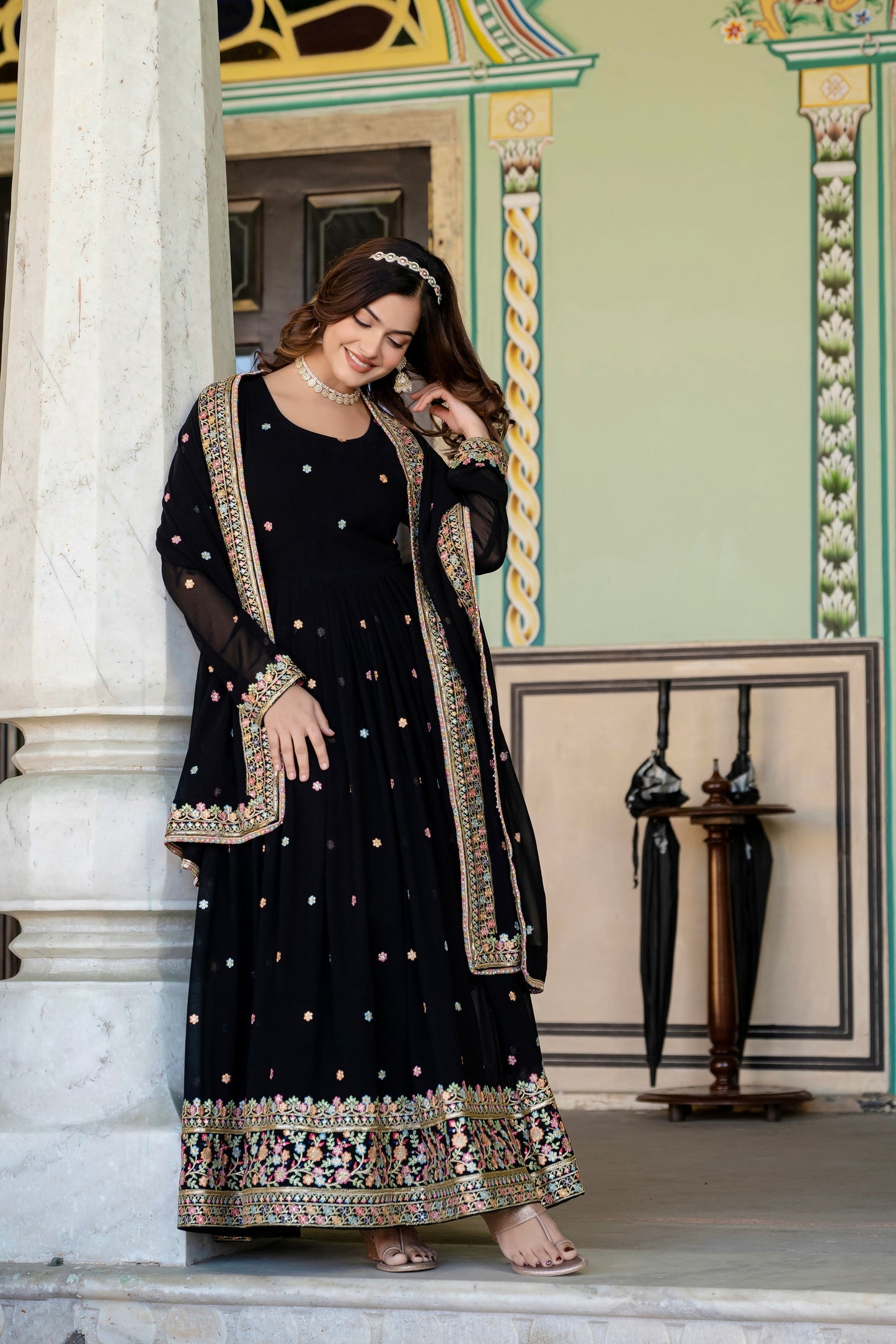 FAUX GEORGETTE SEQUANCE EMBROIDERED GOWN WITH DUPATTA (WDN09)