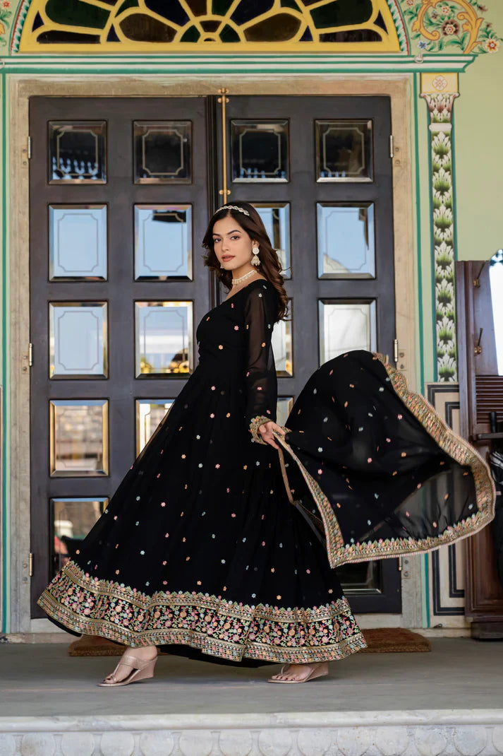 PRIMIUM  FAUX GEORGETTE SEQUANCE EMBROIDERED GOWN WITH DUPATTA(WD06))