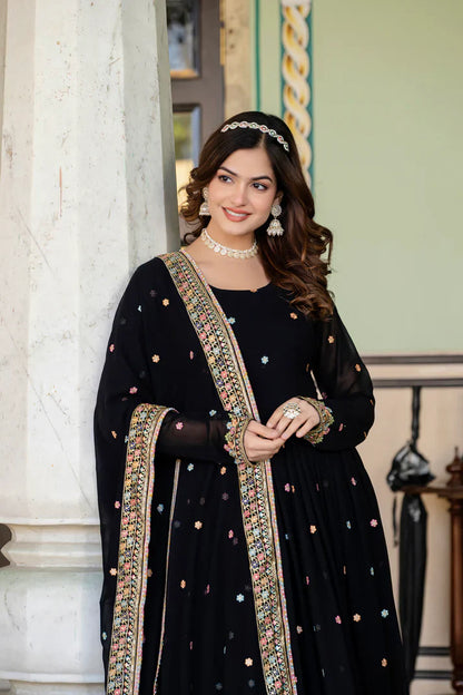 PRIMIUM  FAUX GEORGETTE SEQUANCE EMBROIDERED GOWN WITH DUPATTA(WD06))