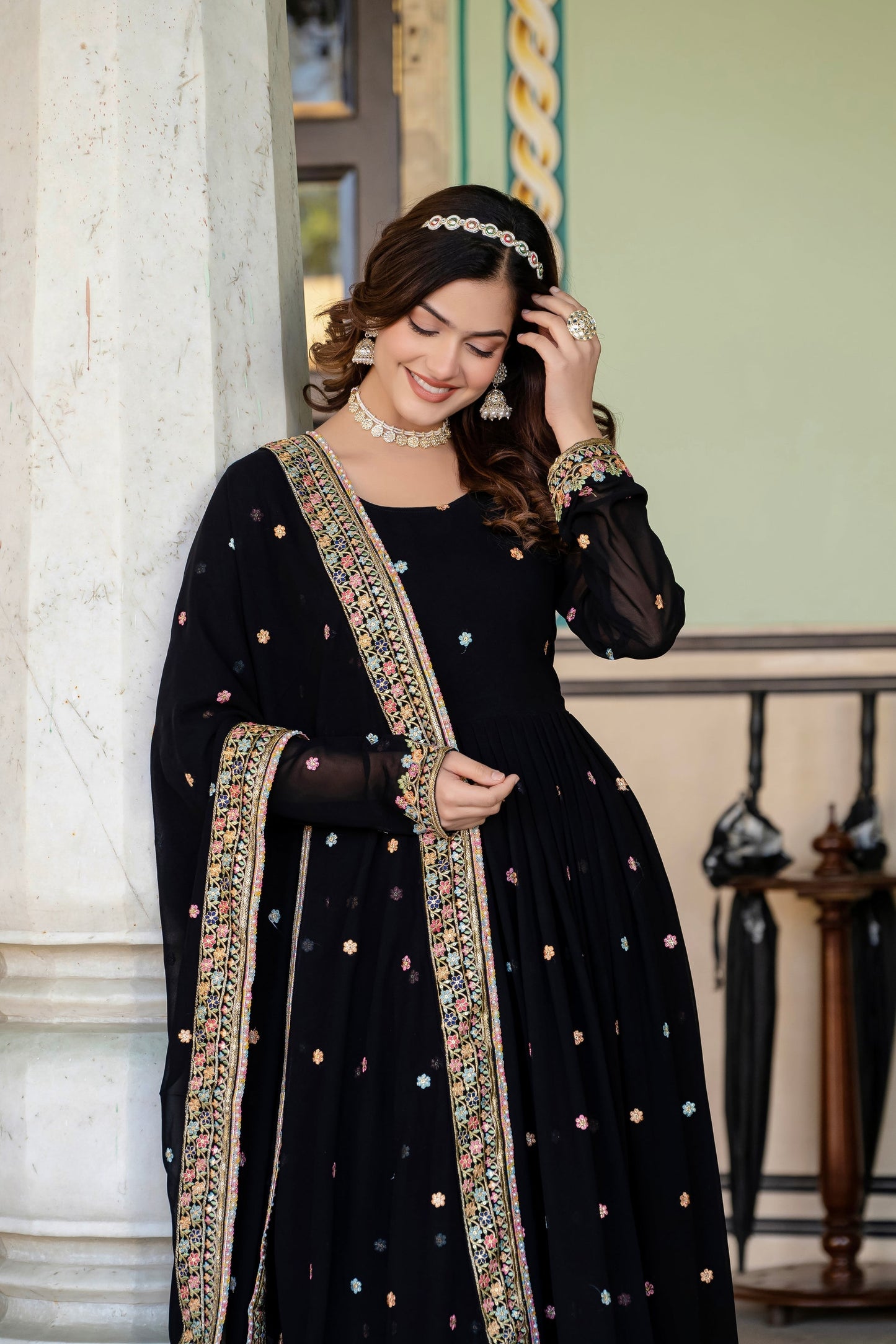 FAUX GEORGETTE SEQUANCE EMBROIDERED GOWN WITH DUPATTA (WDN09)