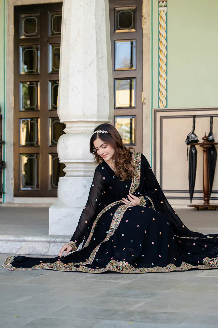 PRIMIUM  FAUX GEORGETTE SEQUANCE EMBROIDERED GOWN WITH DUPATTA(WD06))