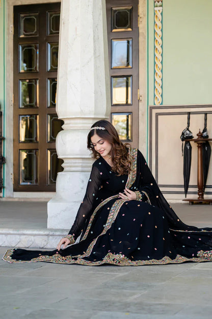PRIMIUM  FAUX GEORGETTE SEQUANCE EMBROIDERED GOWN WITH DUPATTA(WD06))