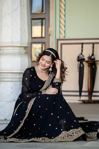 PRIMIUM  FAUX GEORGETTE SEQUANCE EMBROIDERED GOWN WITH DUPATTA(WD06))