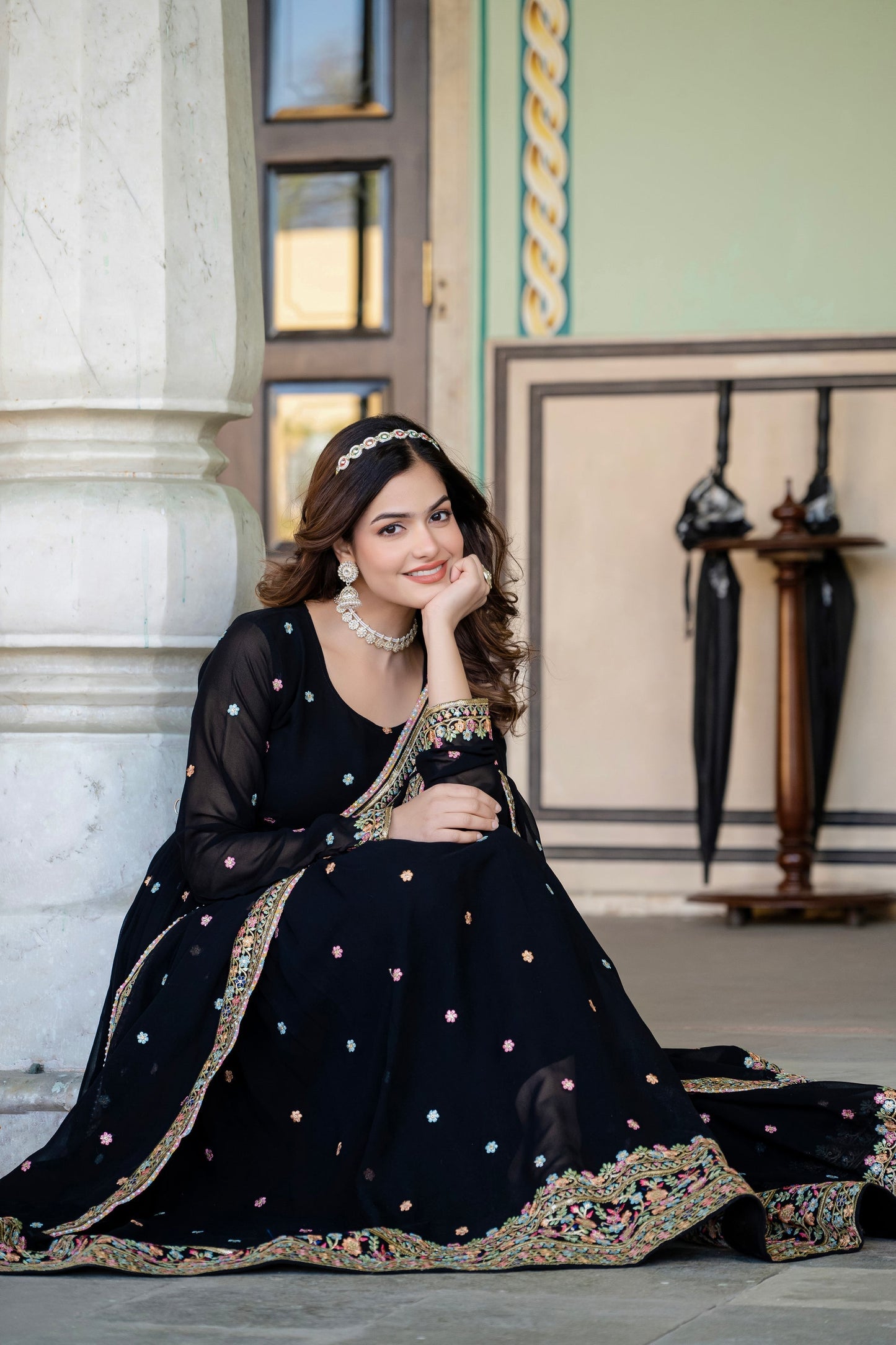 FAUX GEORGETTE SEQUANCE EMBROIDERED GOWN WITH DUPATTA (WDN09)