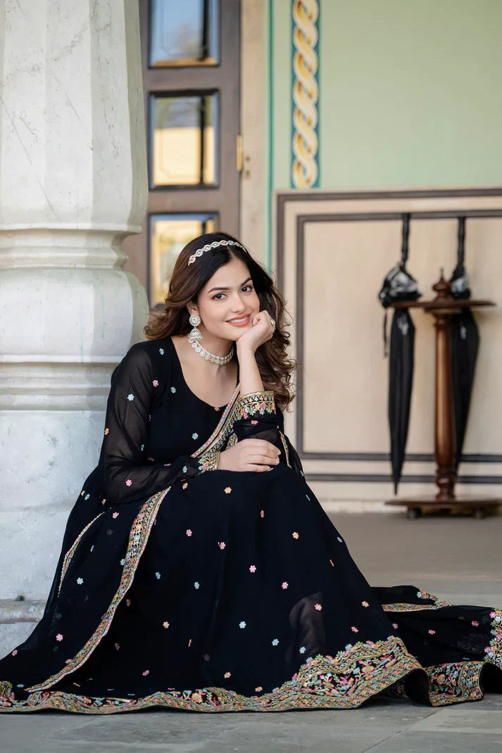 PRIMIUM  FAUX GEORGETTE SEQUANCE EMBROIDERED GOWN WITH DUPATTA(WD06))