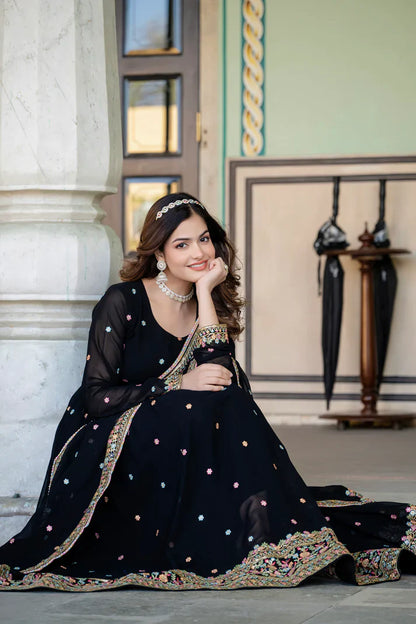 PRIMIUM  FAUX GEORGETTE SEQUANCE EMBROIDERED GOWN WITH DUPATTA(WD06))