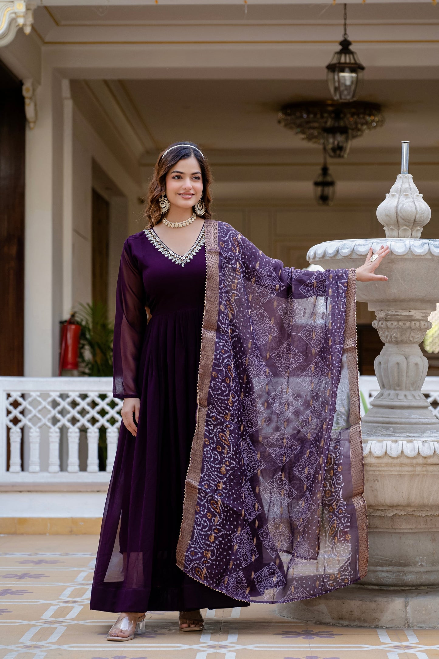 PEARL HANDWORK GOWN WITH PRINTED JEQUARD BORDER DUPATTA (WDN12)