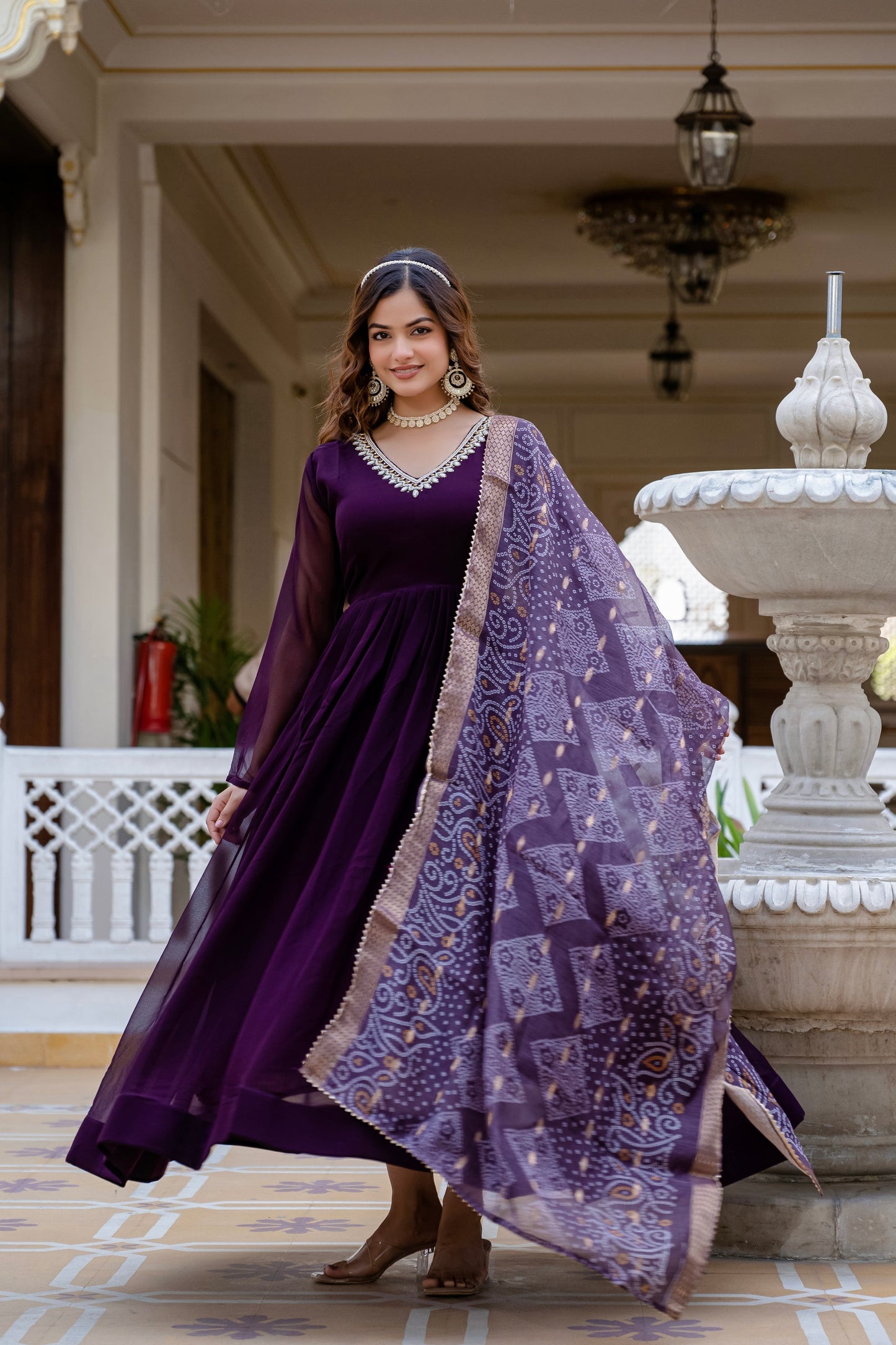 PEARL HANDWORK GOWN WITH PRINTED JEQUARD BORDER DUPATTA (WDN12)