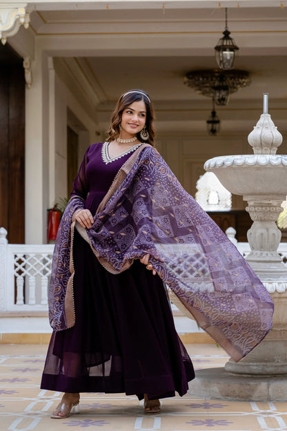 PEARL HANDWORK GOWN WITH PRINTED JEQUARD BORDER DUPATTA(WD04)