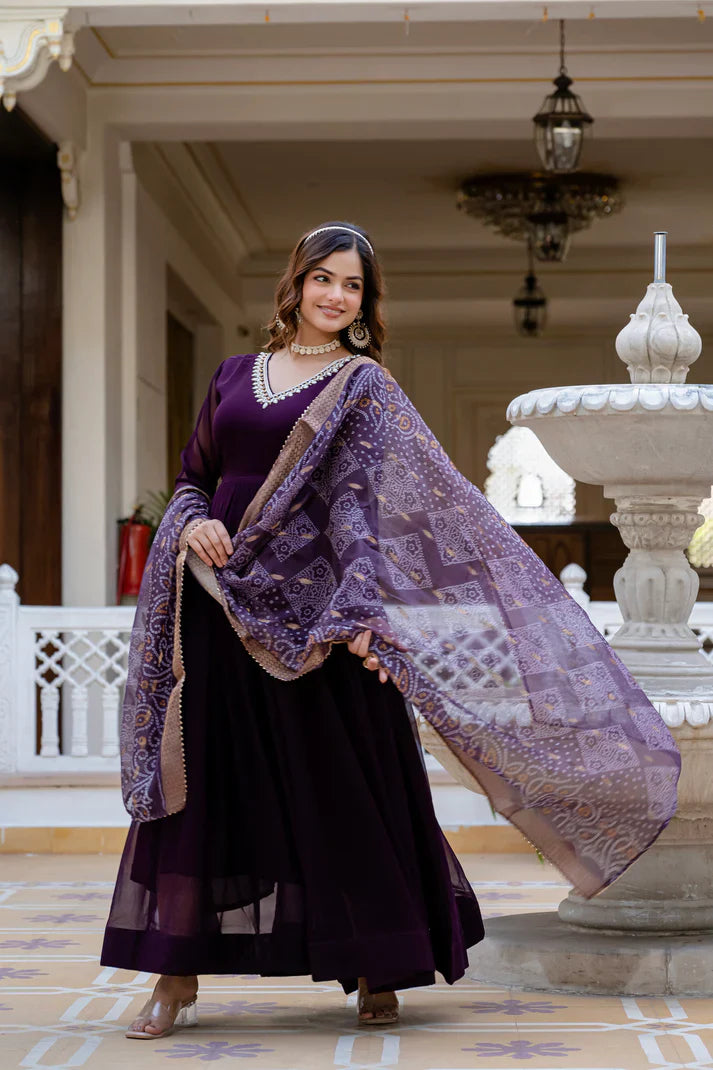 PEARL HANDWORK GOWN WITH PRINTED JEQUARD BORDER DUPATTA(WD77)