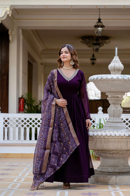 PEARL HANDWORK GOWN WITH PRINTED JEQUARD BORDER DUPATTA (WDN12)