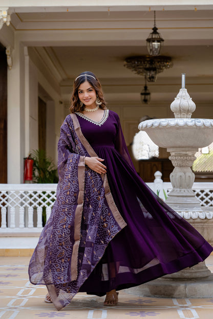 PEARL HANDWORK GOWN WITH PRINTED JEQUARD BORDER DUPATTA (WDN12)