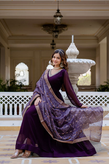 PEARL HANDWORK GOWN WITH PRINTED JEQUARD BORDER DUPATTA (WDN12)