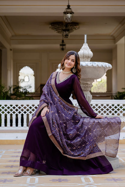 PEARL HANDWORK GOWN WITH PRINTED JEQUARD BORDER DUPATTA (WDN12)