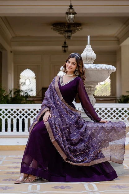 PEARL HANDWORK GOWN WITH PRINTED JEQUARD BORDER DUPATTA(WD77)