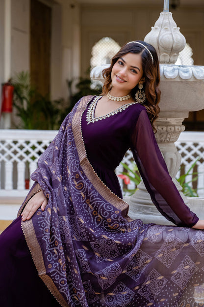 PEARL HANDWORK GOWN WITH PRINTED JEQUARD BORDER DUPATTA (WDN12)