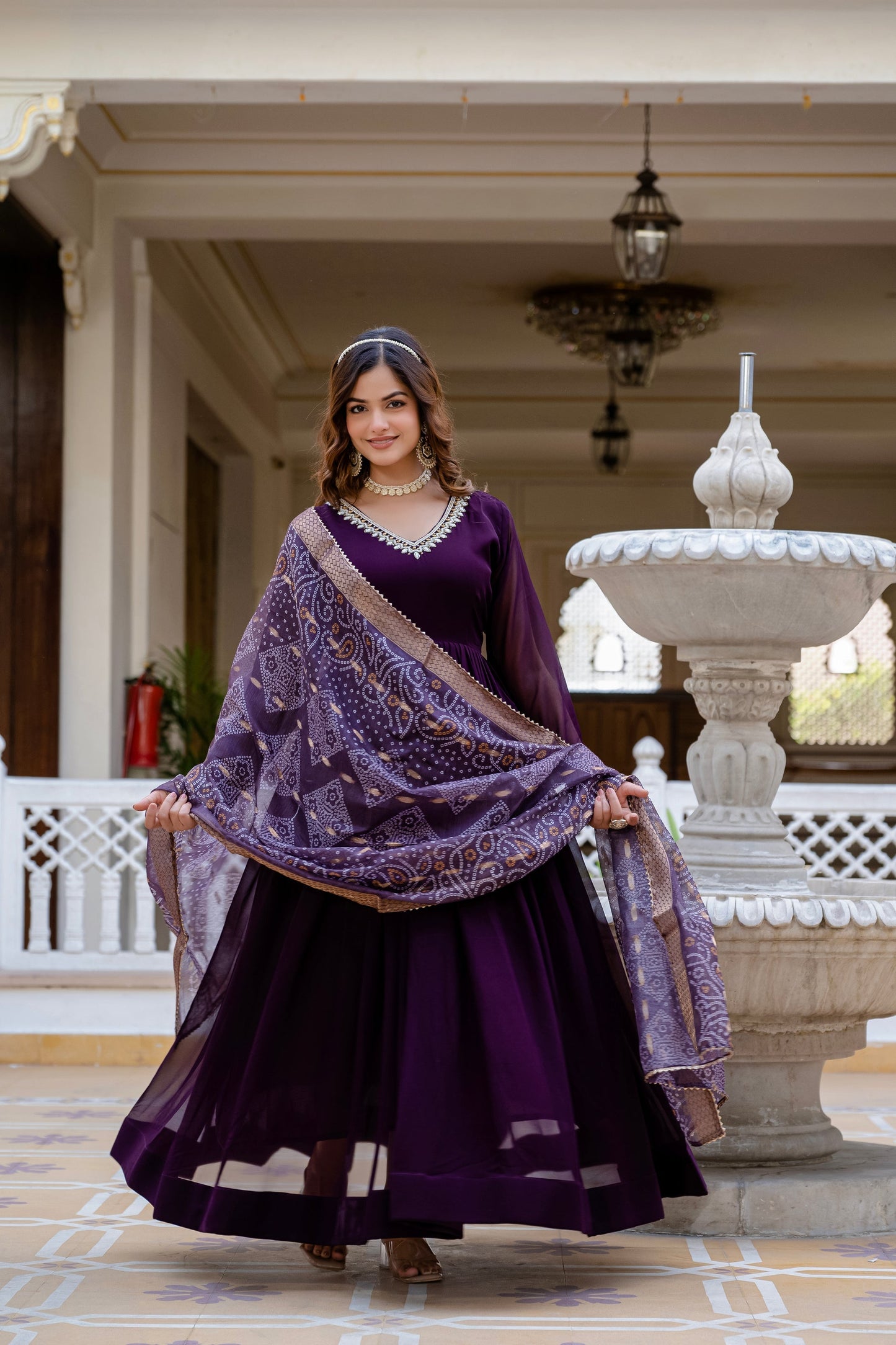 PEARL HANDWORK GOWN WITH PRINTED JEQUARD BORDER DUPATTA (WDN12)