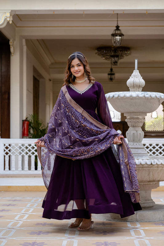 PEARL HANDWORK GOWN WITH PRINTED JEQUARD BORDER DUPATTA (WDN12)