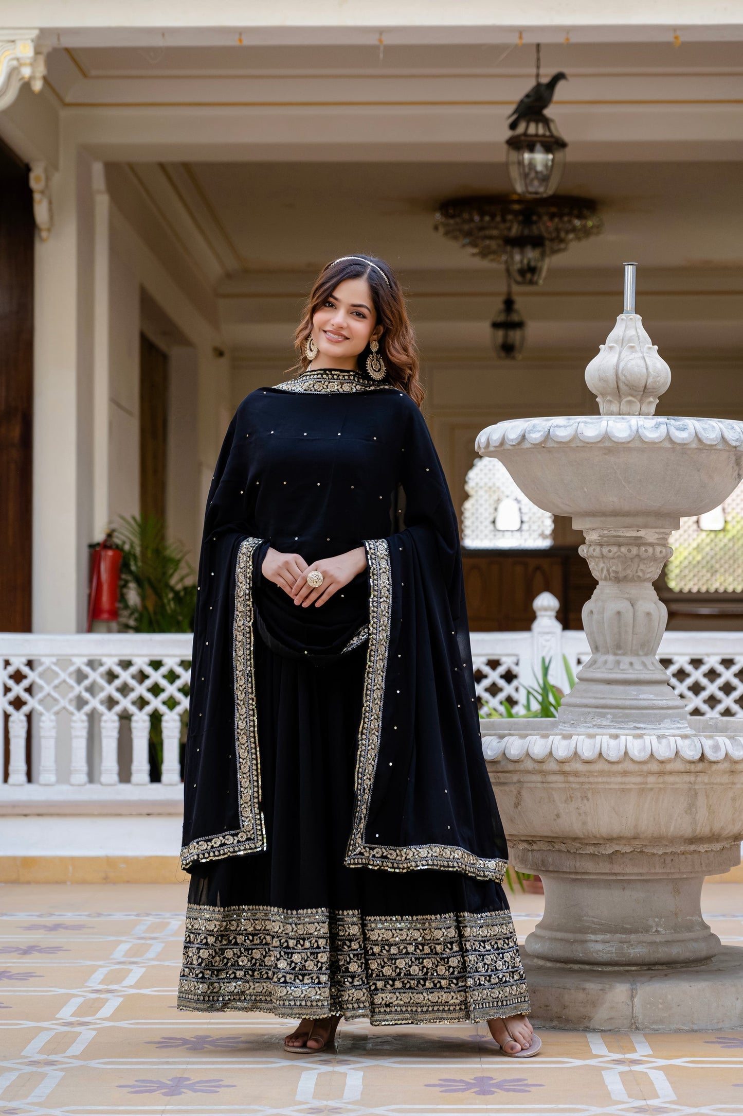 BLACK BLOOMING EMBROIDERED GOWN WITH DUPATTA (WDN02)