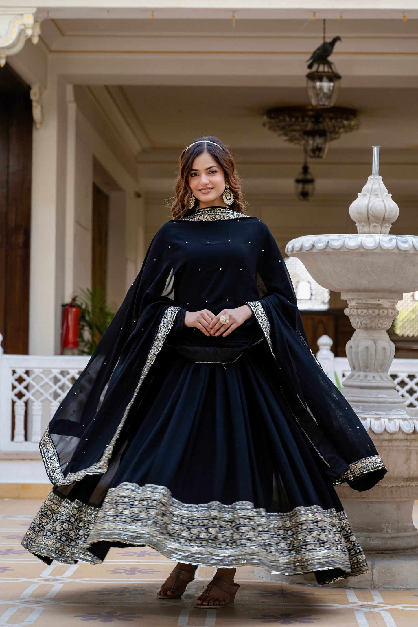BLACK BLOOMING EMBROIDERED GOWN WITH DUPATTA (WDN02)