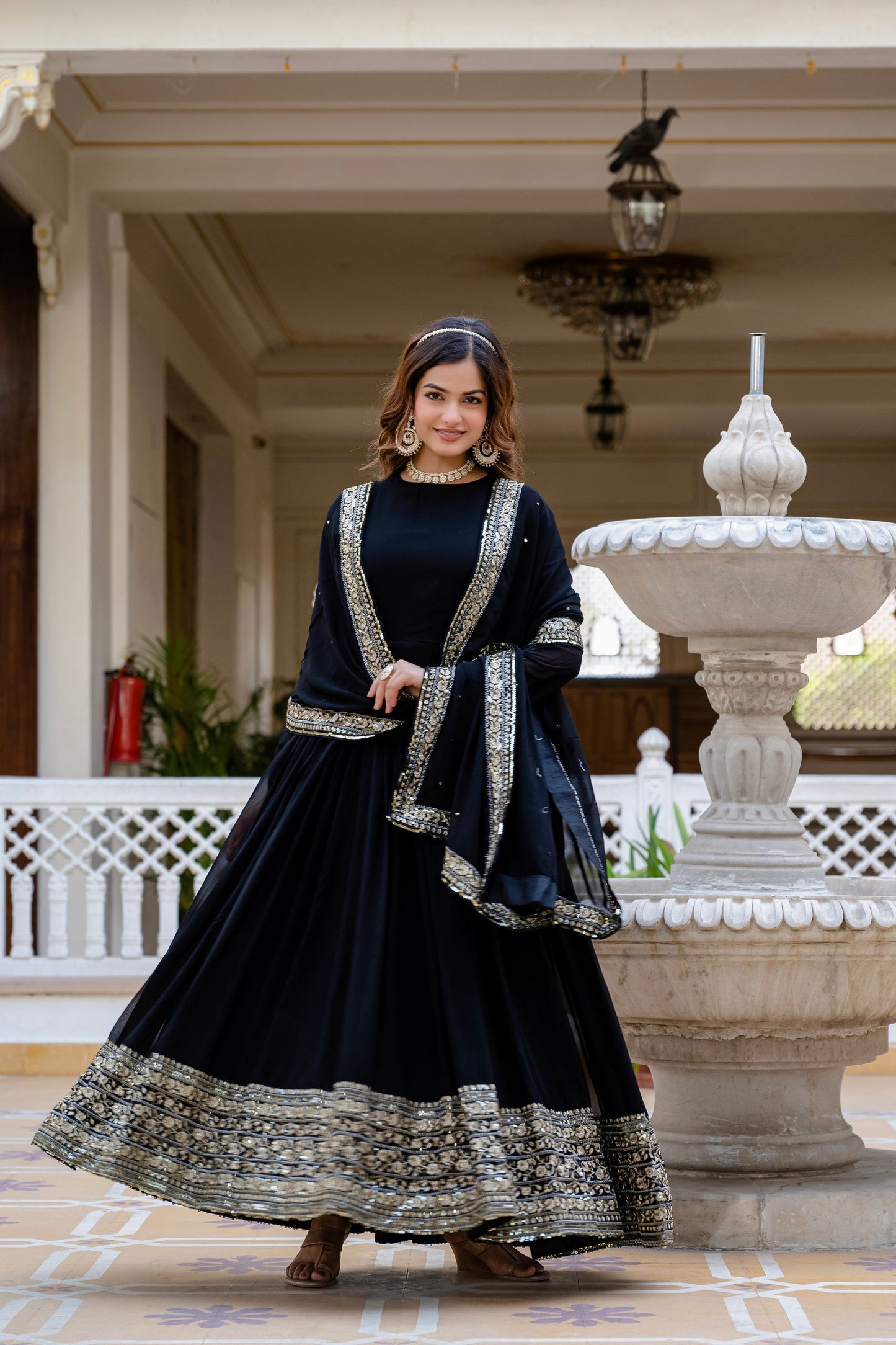 BLACK BLOOMING EMBROIDERED GOWN WITH DUPATTA (WDN02)