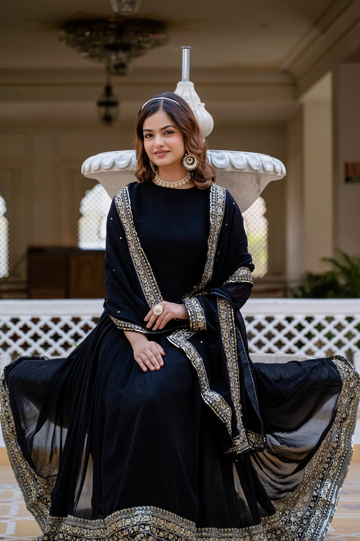 BLACK BLOOMING EMBROIDERED GOWN WITH DUPATTA (WDN02)