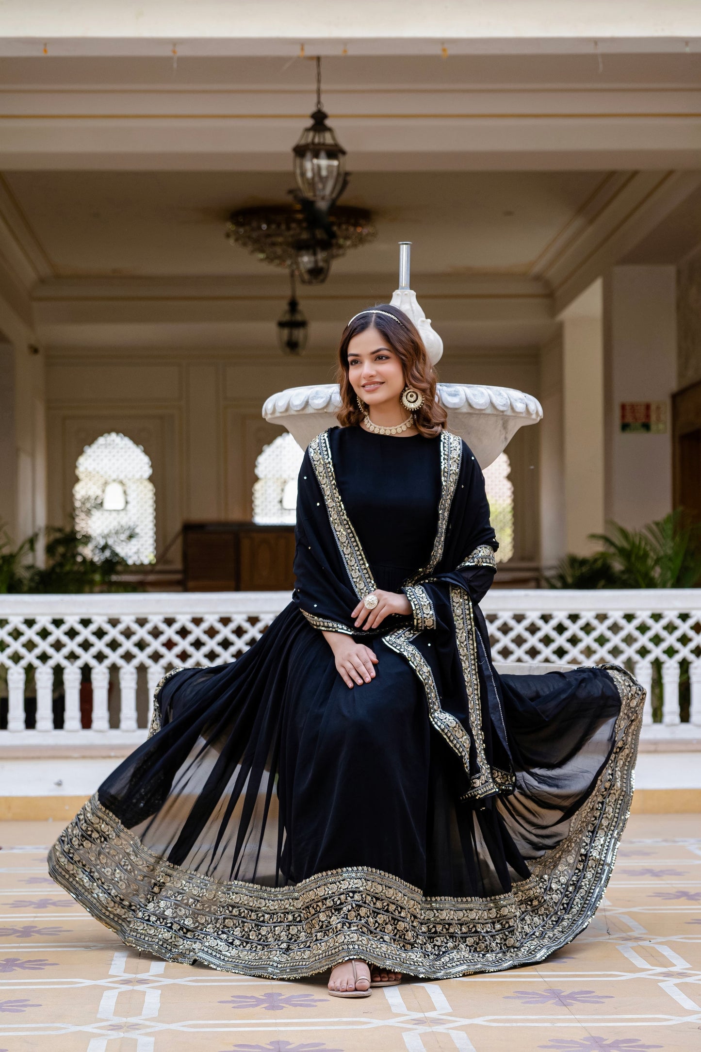 BLACK BLOOMING EMBROIDERED GOWN WITH DUPATTA (WDN02)