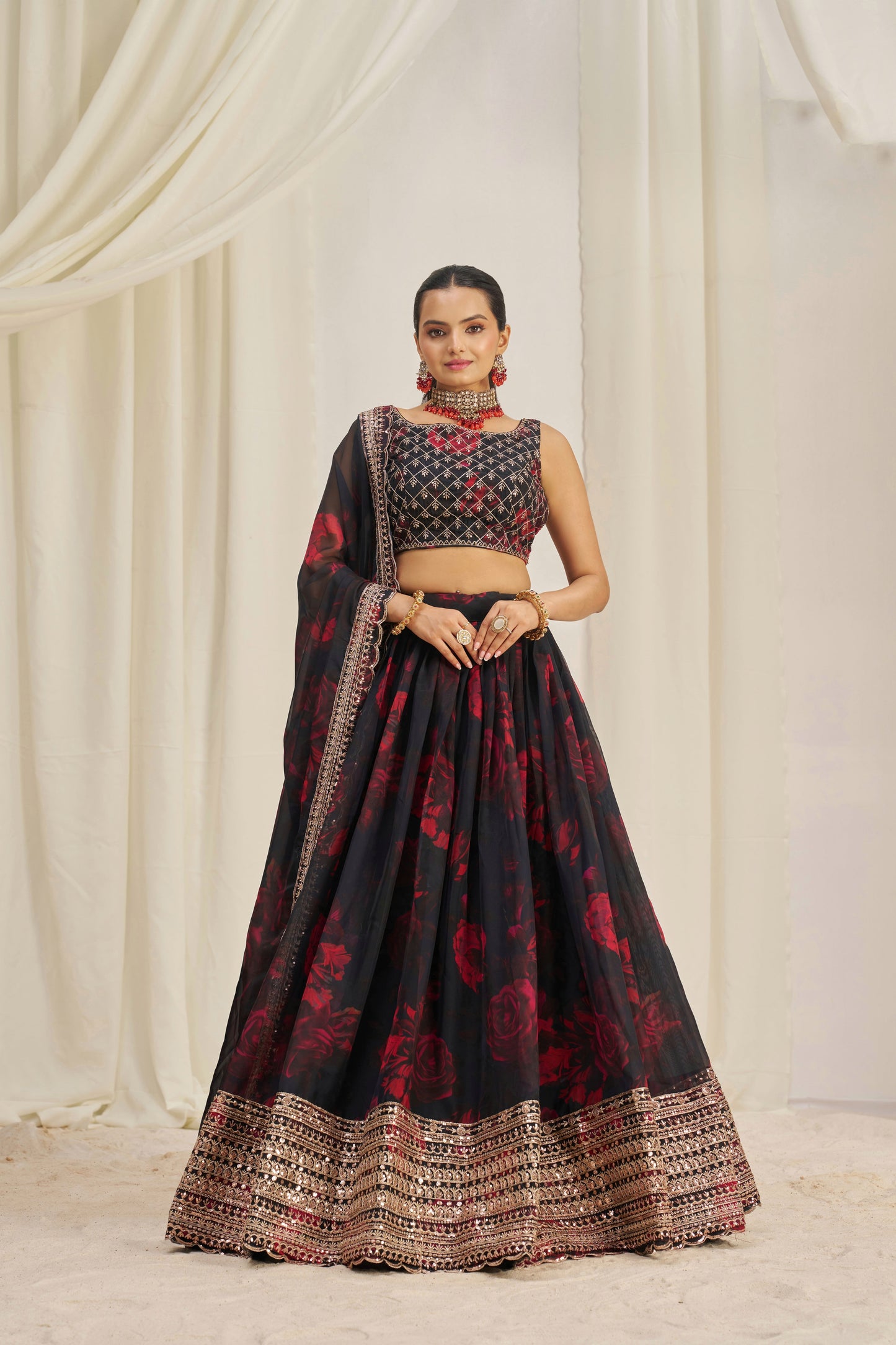 TILTON ORGANZA EMBROIDERED LEHENGA CHOLI WITH DUPATTA