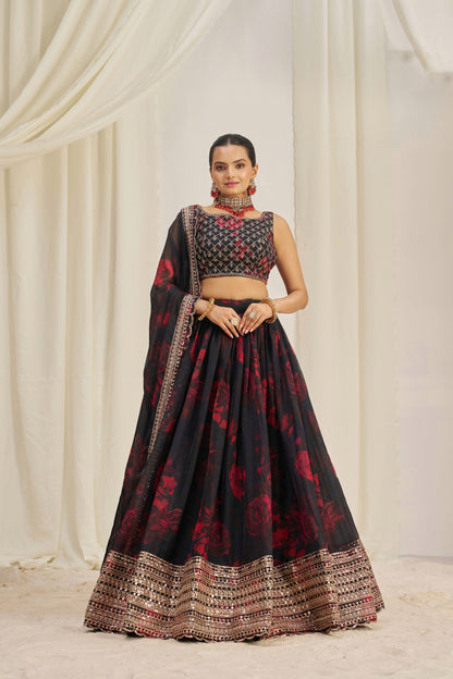 TILTON ORGANZA EMBROIDERED LEHENGA CHOLI WITH DUPATTA