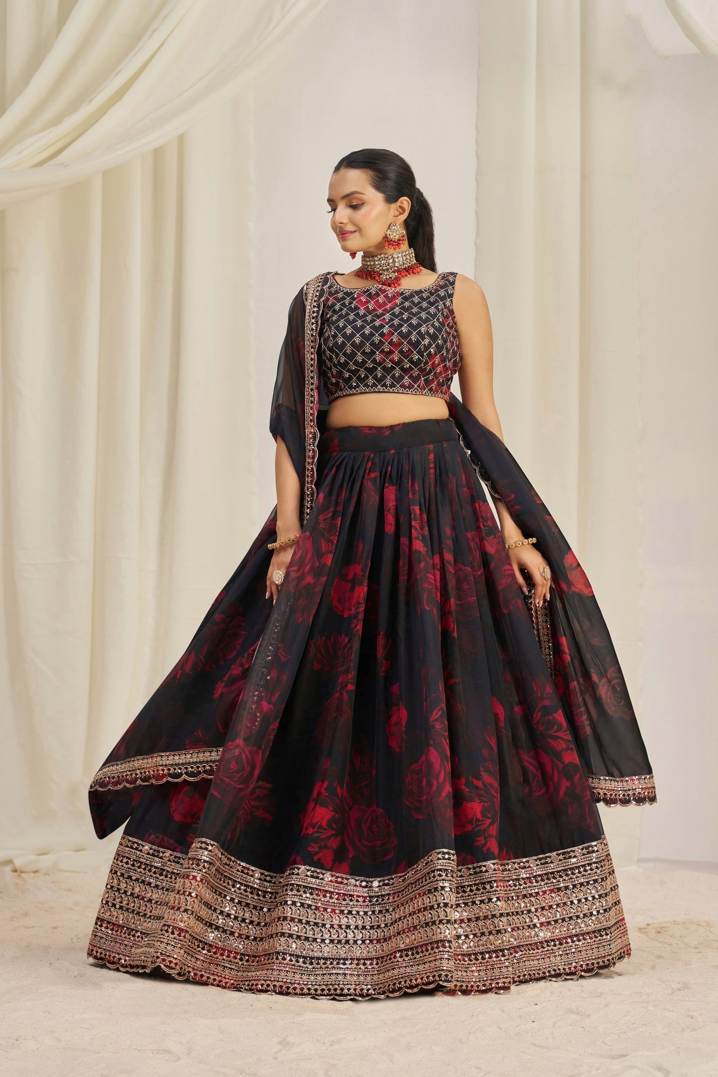 ORGANZA EMBROIDERED LEHENGA CHOLI WITH DUPATTA (WDN121)