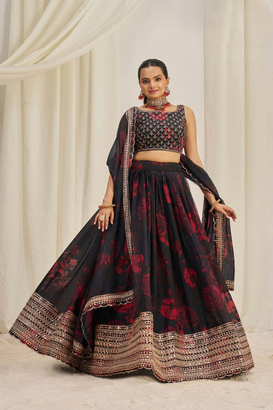 ORGANZA EMBROIDERED LEHENGA CHOLI WITH DUPATTA (WDN121)