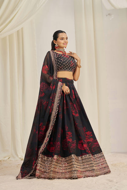 TILTON ORGANZA EMBROIDERED LEHENGA CHOLI WITH DUPATTA