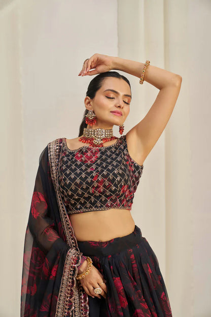 ORGANZA EMBROIDERED LEHENGA CHOLI WITH DUPATTA(WD84)