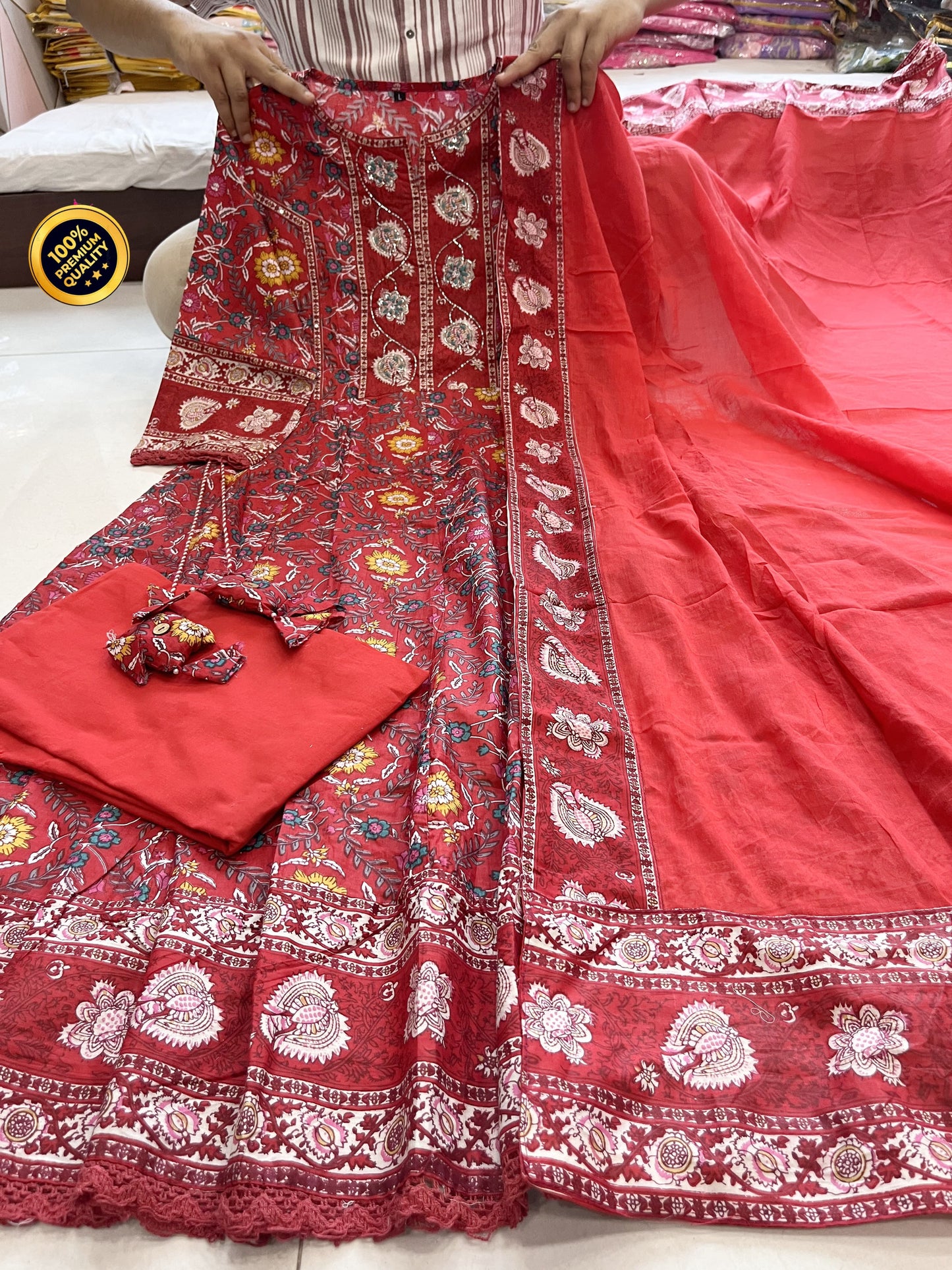 Featuring beautiful Heavy Suit Set which is beautifully decorated with intricate hand embroidery, Zari weaving and prints.(WARED259)