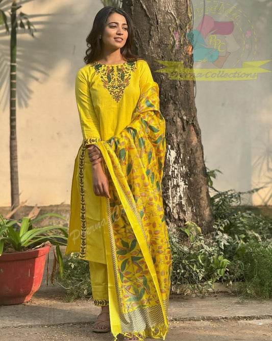 Presenting Beautifully Cotton premium embroidery kurta set for all occasions Come with premium Dupata