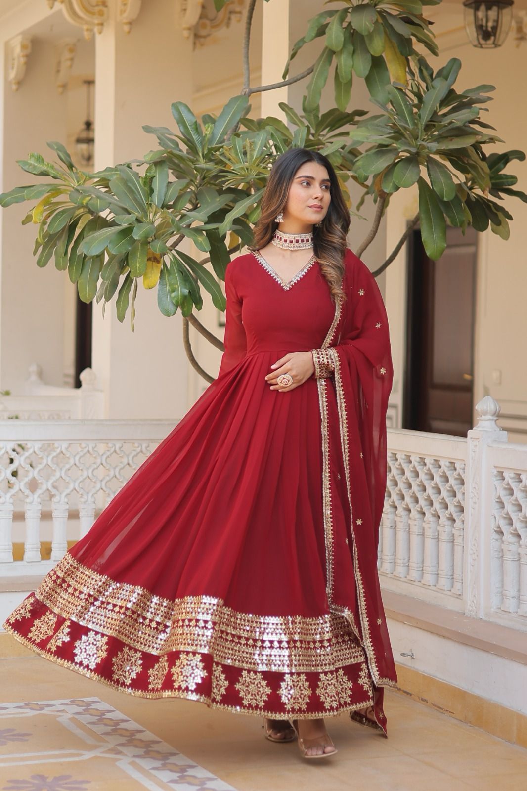 Faux Blooming Gown with Dupatta With Attractive Embroidered Sequins work. (WDN24)