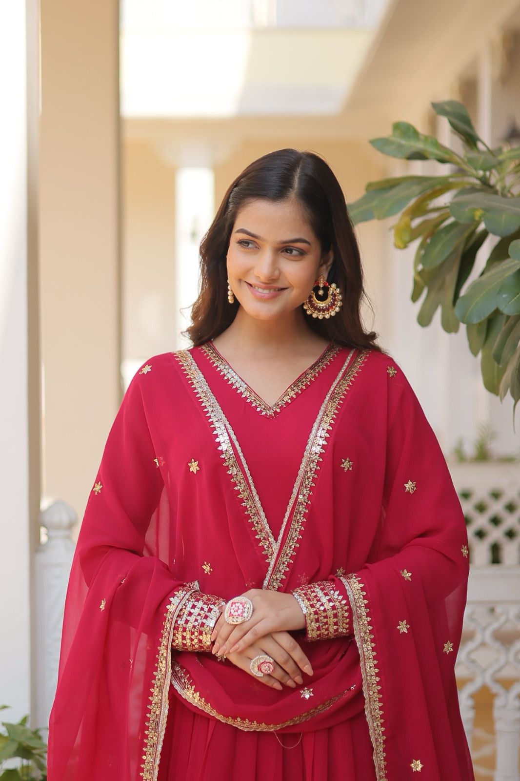 Faux Blooming Gown with Dupatta With Attractive Embroidered Sequins work. (WDN24) 01